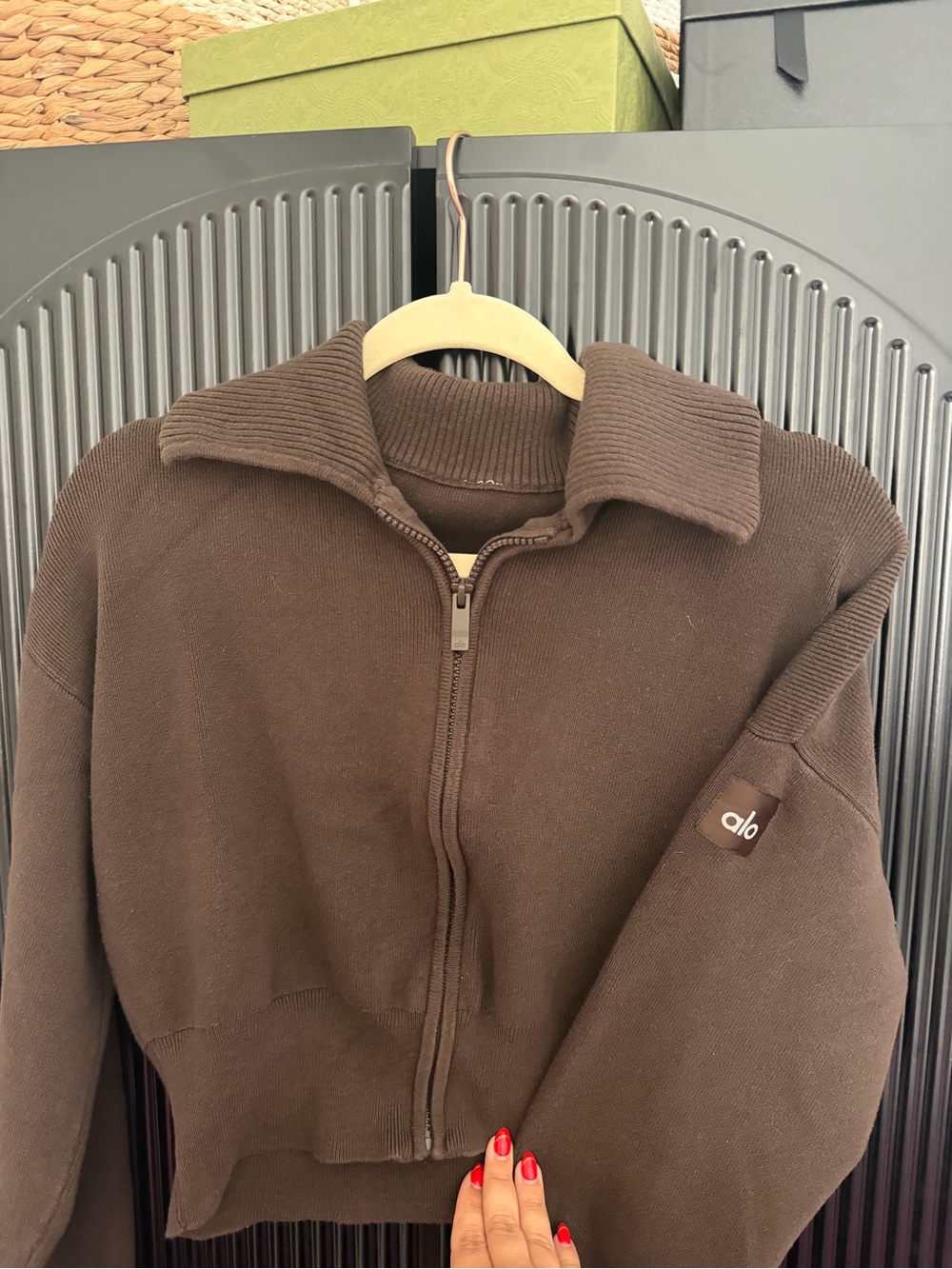 ALO Yoga Dark Brown Zip-Up Sweater